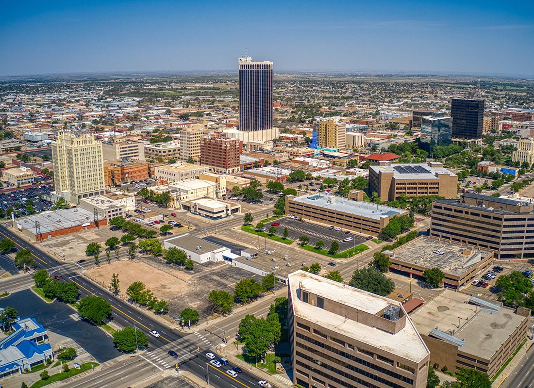 Contact - Aerial View of Downtown Amarillo, Texas in Summer