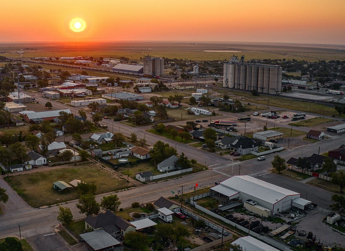 Stratford, TX - Aerial View of Stratford, TX During Sunset